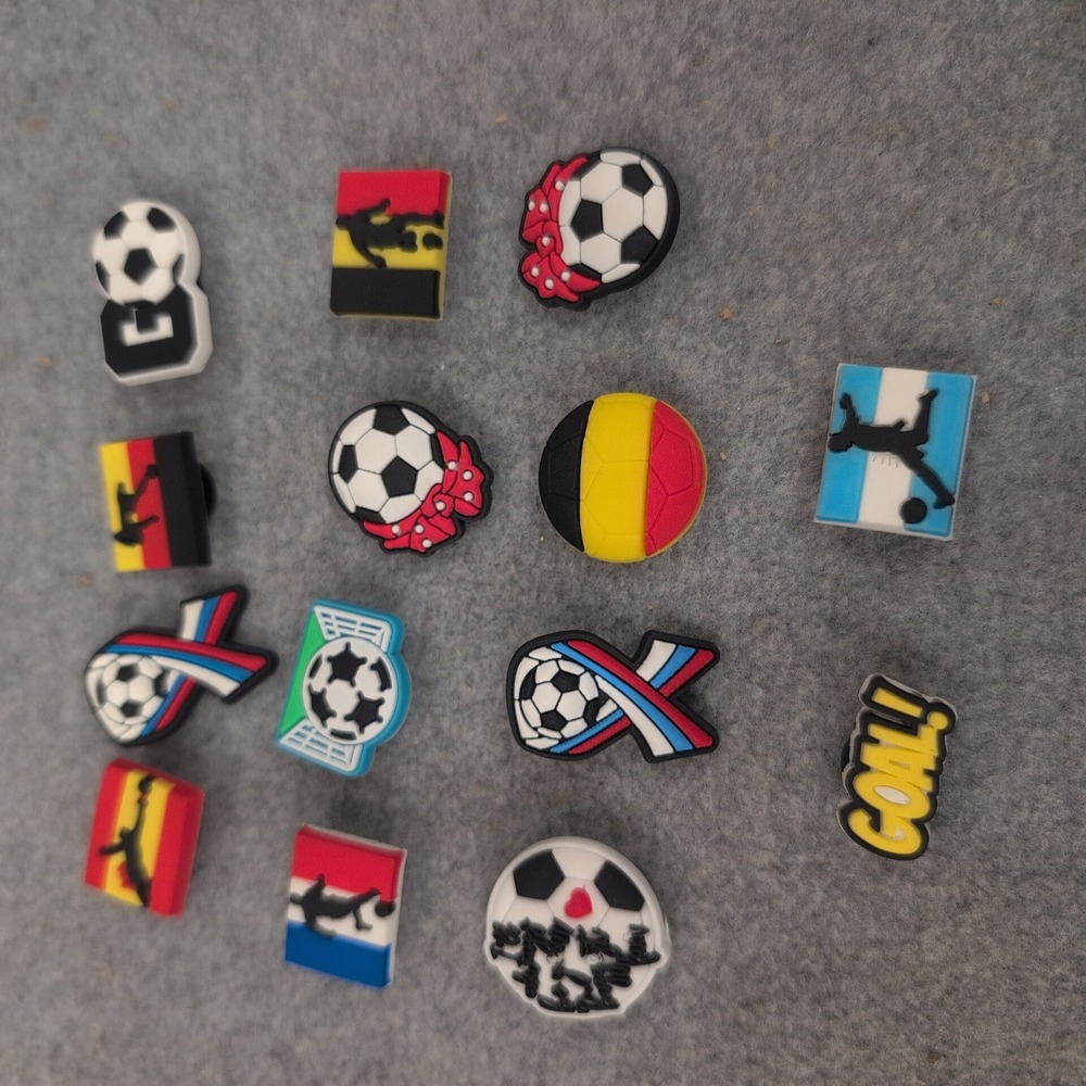 14pc Soccer Shoe Charms Set World Cup Flags Football Goal Clog Accessories - Picture 1 of 1